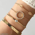 Gold Plated Set of 4 Contemporary Stackable Bracelet Set For Women and Girls