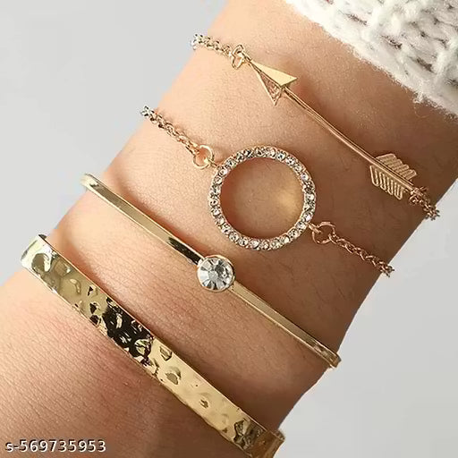 Gold Plated Set of 4 Contemporary Stackable Bracelet Set For Women and Girls